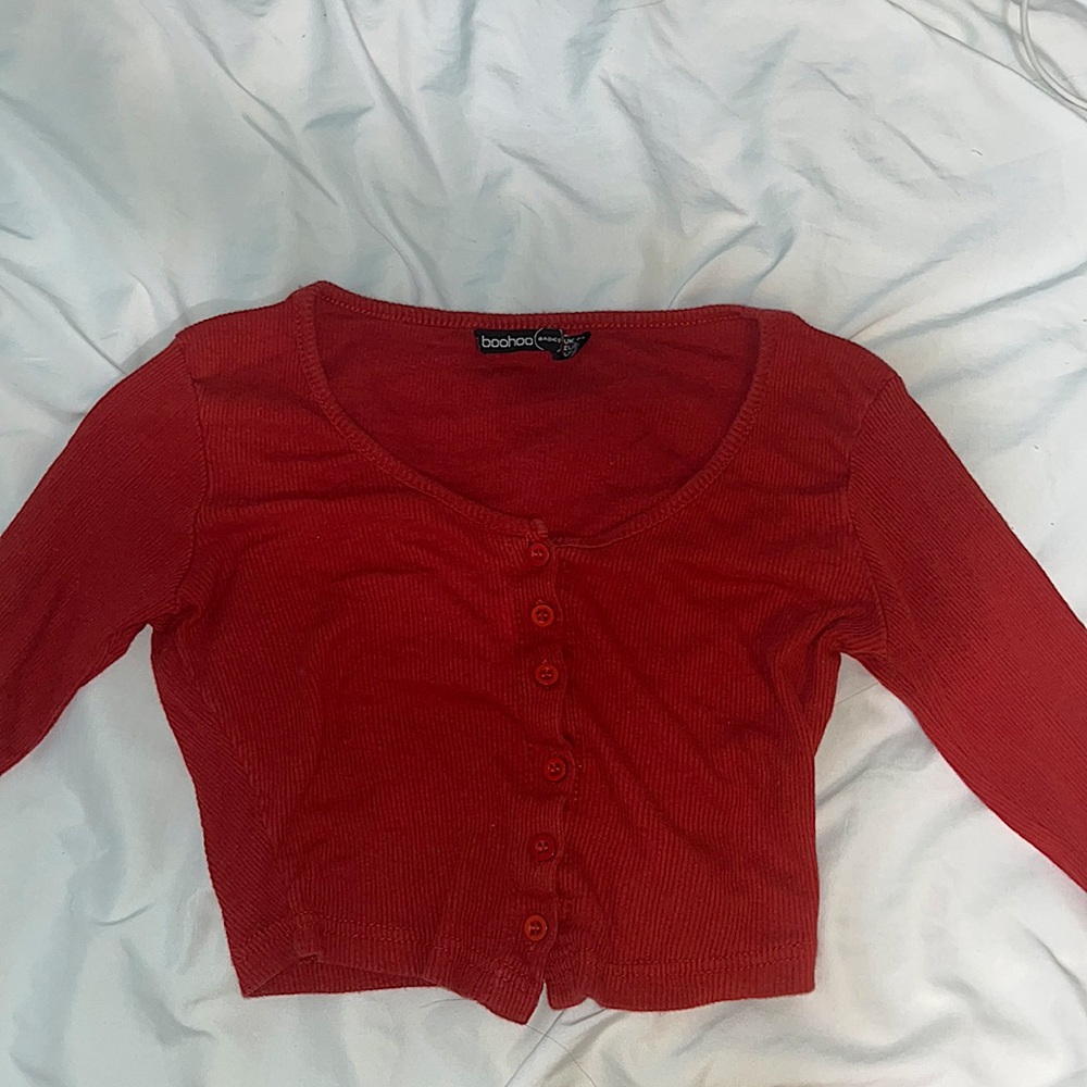 Boohoo red long sleeve crop top